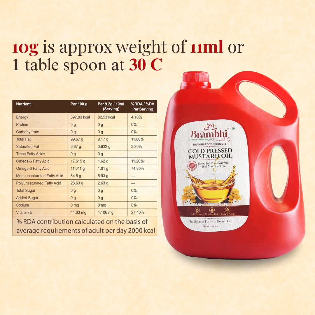 Brambhi Cold-Pressed Mustard Oil – 5 L Heavy Jar