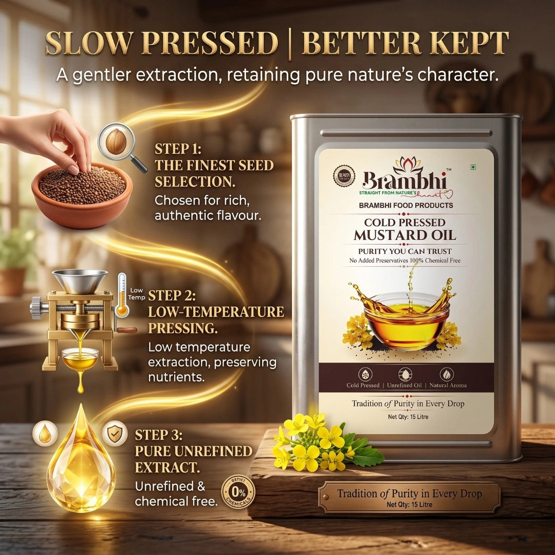 Brambhi Cold-Pressed Mustard Oil – 15 L Commercial Tin