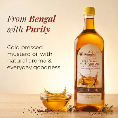 Brambhi Cold-Pressed Kacchi Ghani Mustard Oil – 1 L PET Bottle