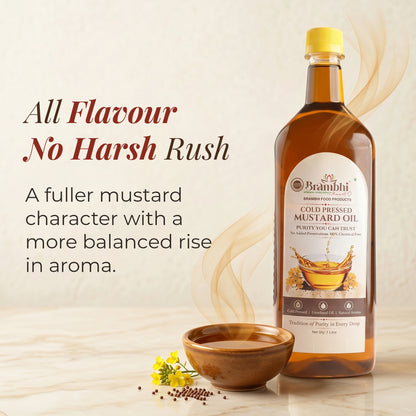 Brambhi Cold-Pressed Kacchi Ghani Mustard Oil – 1 L PET Bottle