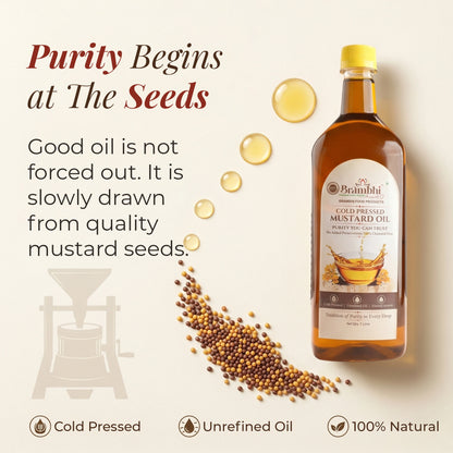 Brambhi Cold-Pressed Kacchi Ghani Mustard Oil – 1 L PET Bottle