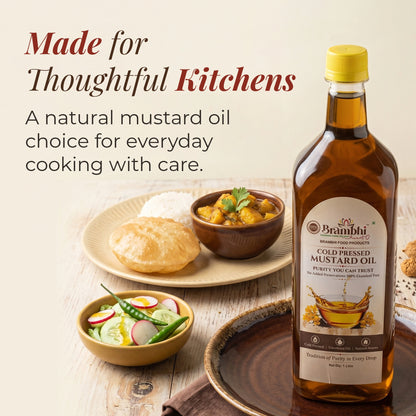 Brambhi Cold-Pressed Kacchi Ghani Mustard Oil – 1 L PET Bottle