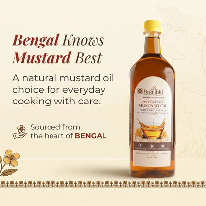 Brambhi Cold-Pressed Kacchi Ghani Mustard Oil – 1 L PET Bottle