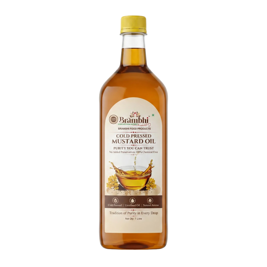 Brambhi Cold-Pressed Kacchi Ghani Mustard Oil – 1 L PET Bottle