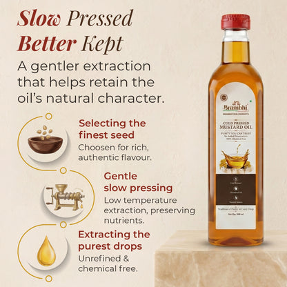 Brambhi Cold-Pressed Kacchi Ghani Mustard Oil – 500 ml PET Bottle