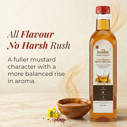 Brambhi Cold-Pressed Kacchi Ghani Mustard Oil – 500 ml PET Bottle