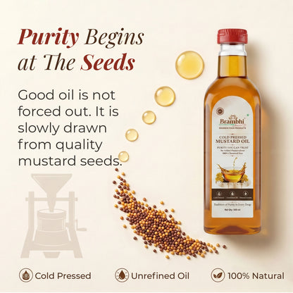 Brambhi Cold-Pressed Kacchi Ghani Mustard Oil – 500 ml PET Bottle