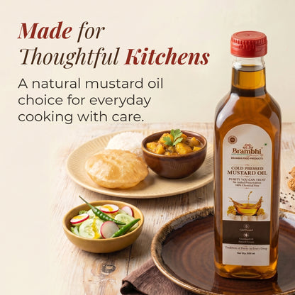 Brambhi Cold-Pressed Kacchi Ghani Mustard Oil – 500 ml PET Bottle