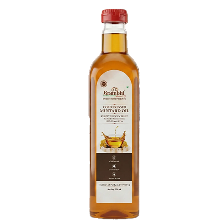 Brambhi Cold-Pressed Kacchi Ghani Mustard Oil – 500 ml PET Bottle