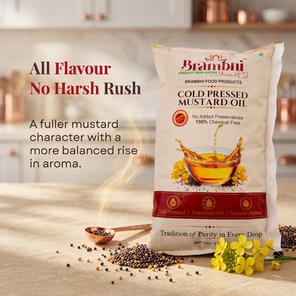 Brambhi Cold-Pressed Kacchi Ghani Mustard Oil – 1 L Pouch