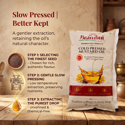Brambhi Cold-Pressed Kacchi Ghani Mustard Oil – 1 L Pouch