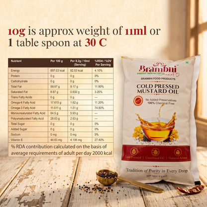 Brambhi Cold-Pressed Kacchi Ghani Mustard Oil – 1 L Pouch