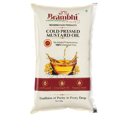 Brambhi Cold-Pressed Kacchi Ghani Mustard Oil – 1 L Pouch