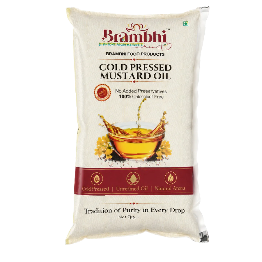 Brambhi Cold-Pressed Kacchi Ghani Mustard Oil – 1 L Pouch