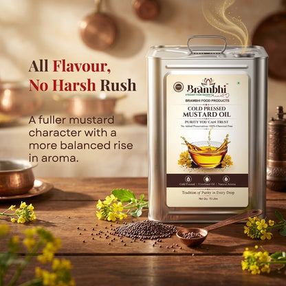 Brambhi Cold-Pressed Mustard Oil – 15 L Commercial Tin
