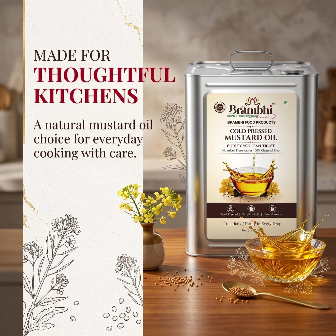 Brambhi Cold-Pressed Mustard Oil – 15 L Commercial Tin