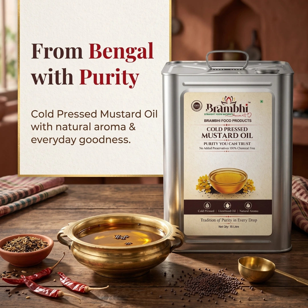 Brambhi Cold-Pressed Mustard Oil – 15 L Commercial Tin