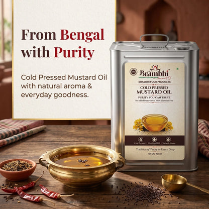 Brambhi Cold-Pressed Mustard Oil – 15 L Commercial Tin