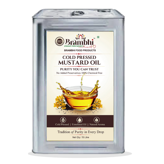 Brambhi Cold-Pressed Mustard Oil – 15 L Commercial Tin